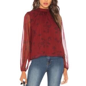 BB Dakota Red &Black Floral High Neck Sheer Blouse Size Small